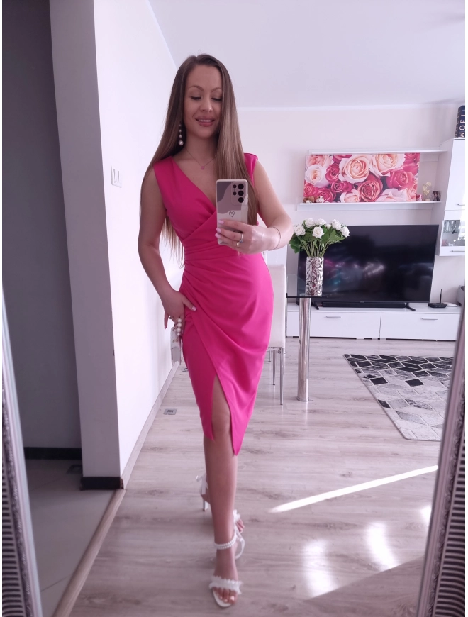 Sukienka NESPERA marszczona malina, fuksja