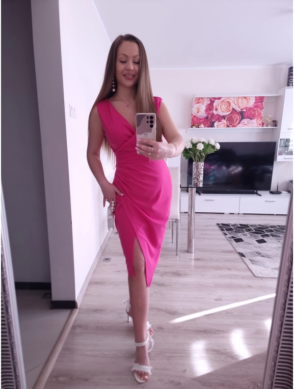 Sukienka NESPERA marszczona malina, fuksja