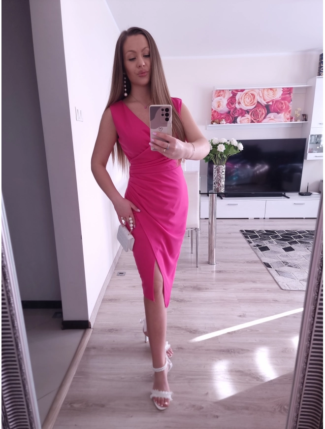 Sukienka NESPERA marszczona malina, fuksja