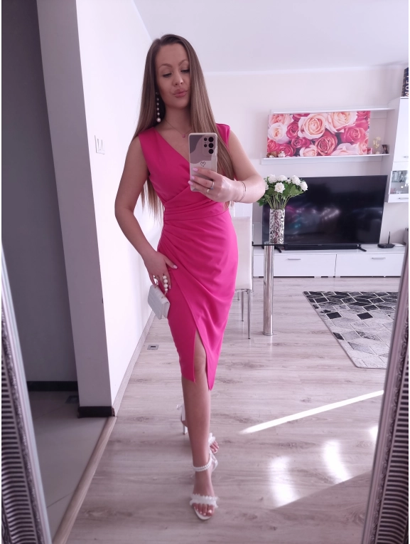 Sukienka NESPERA marszczona malina, fuksja