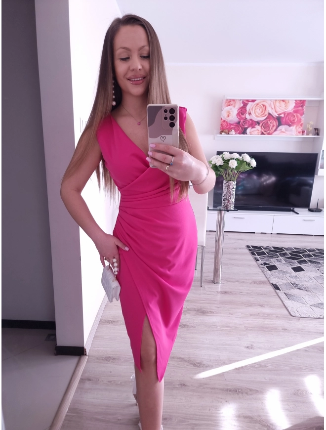 Sukienka NESPERA marszczona malina, fuksja