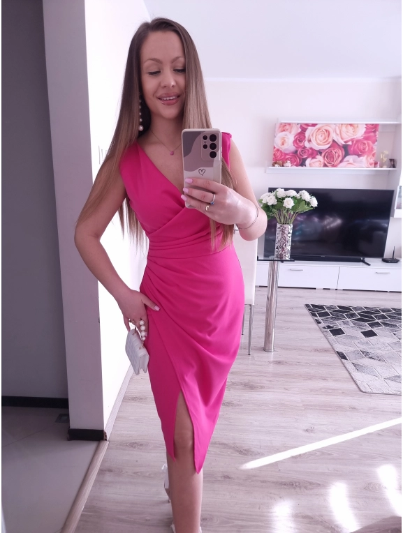 Sukienka NESPERA marszczona malina, fuksja