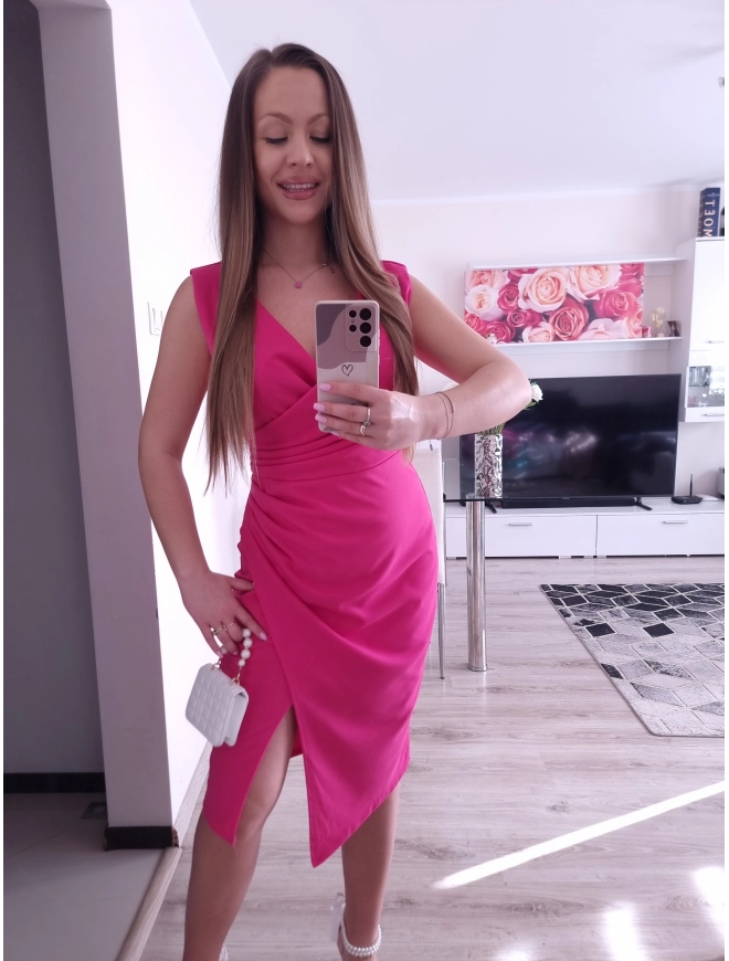 Sukienka NESPERA marszczona malina, fuksja