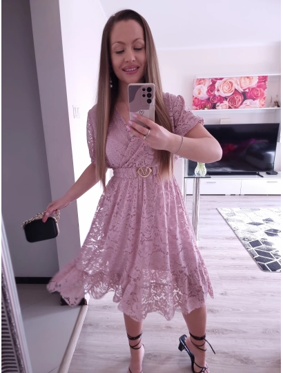 Sukienka GLAMOUR koronkowa PLUS SIZE puder róż