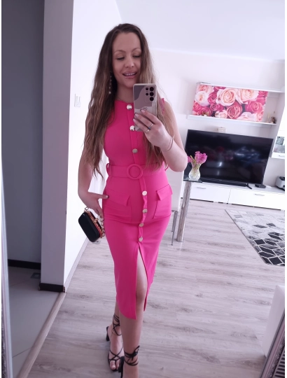 Sukienka midi EVA elegancka fuksja