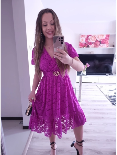 Sukienka GLAMOUR koronkowa PLUS SIZE buskupi, fiolet