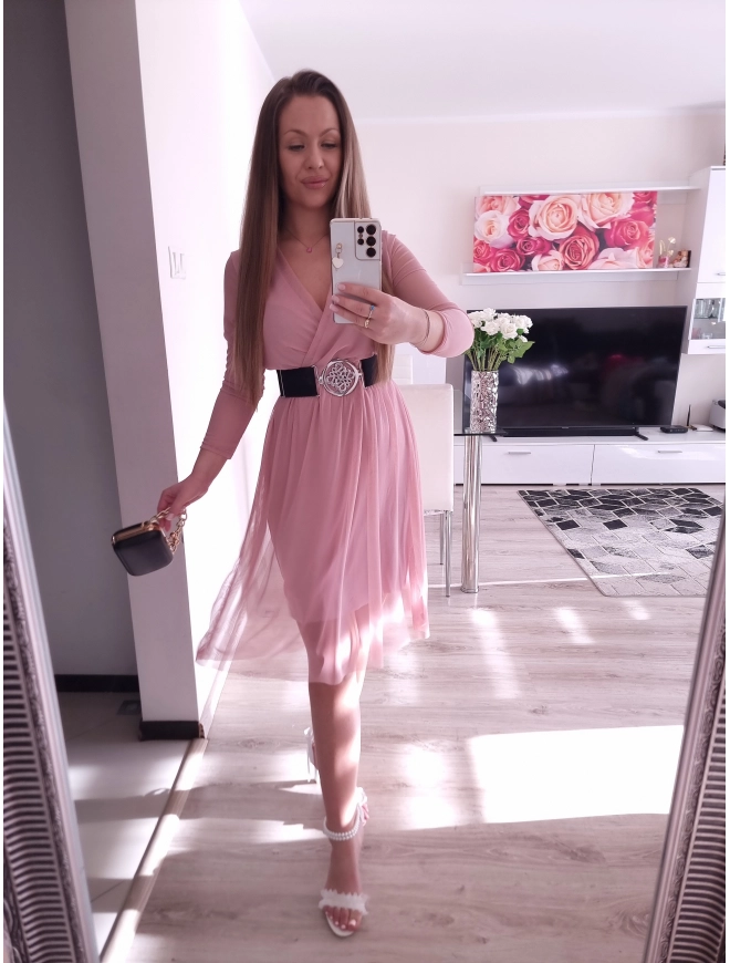 Sukienka LUCIA siateczkowa puder róż