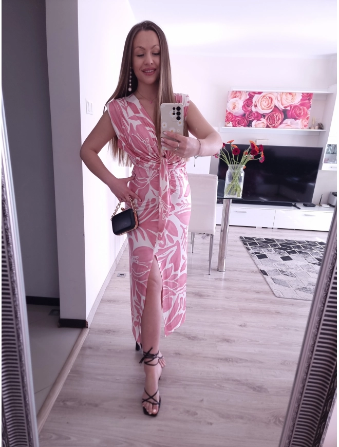 Sukienka ESMARA róż/krem midi z rozcięciem