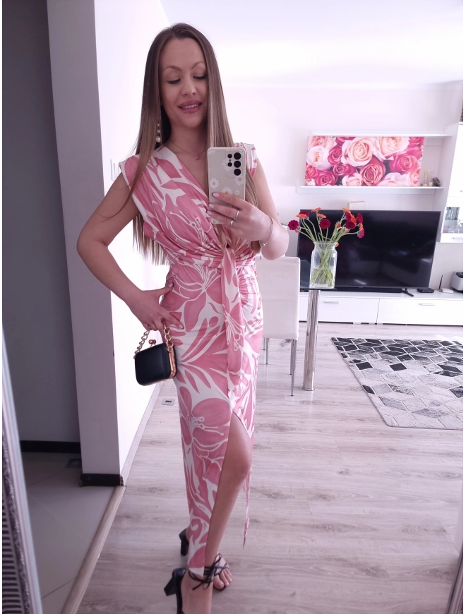 Sukienka ESMARA róż/krem midi z rozcięciem