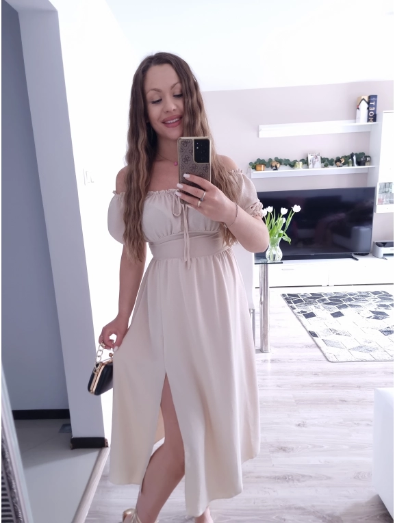 Sukienka ESTERA taliowana midi z rozcięciem 04 Sukienka ESTERA taliowana midi z rozcięciem 04