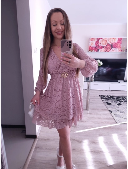 Sukienka REBECA koronka puder róż