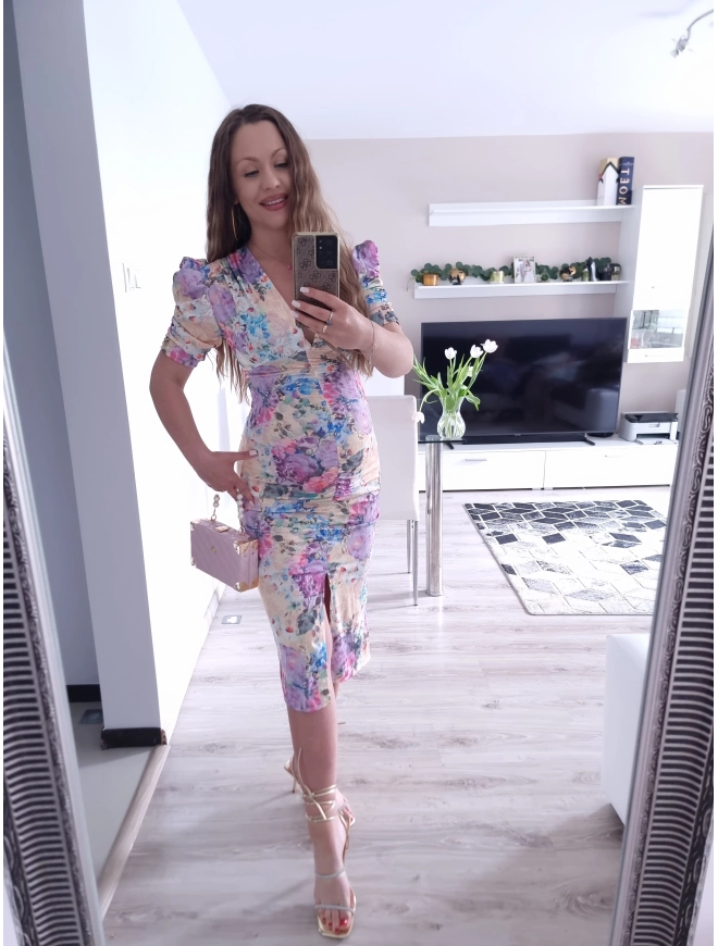 Sukienka DIANA marszczona midi dopasowana 04
