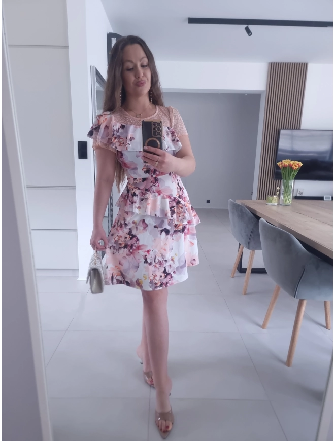 Sukienka ELLENI koktajlowa w kwiaty S/M M/L