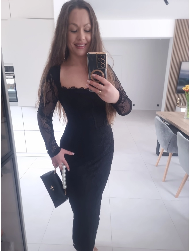 Sukienka koronkowa czarna midi M