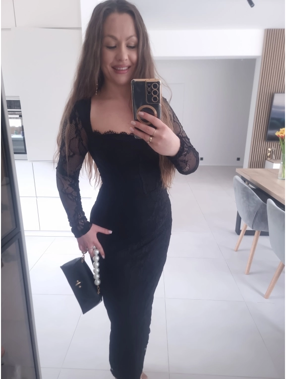 Sukienka koronkowa czarna midi M