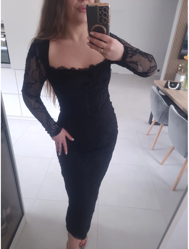 Sukienka koronkowa czarna midi M