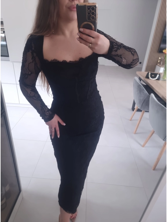 Sukienka koronkowa czarna midi M