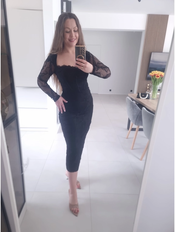 Sukienka koronkowa czarna midi M