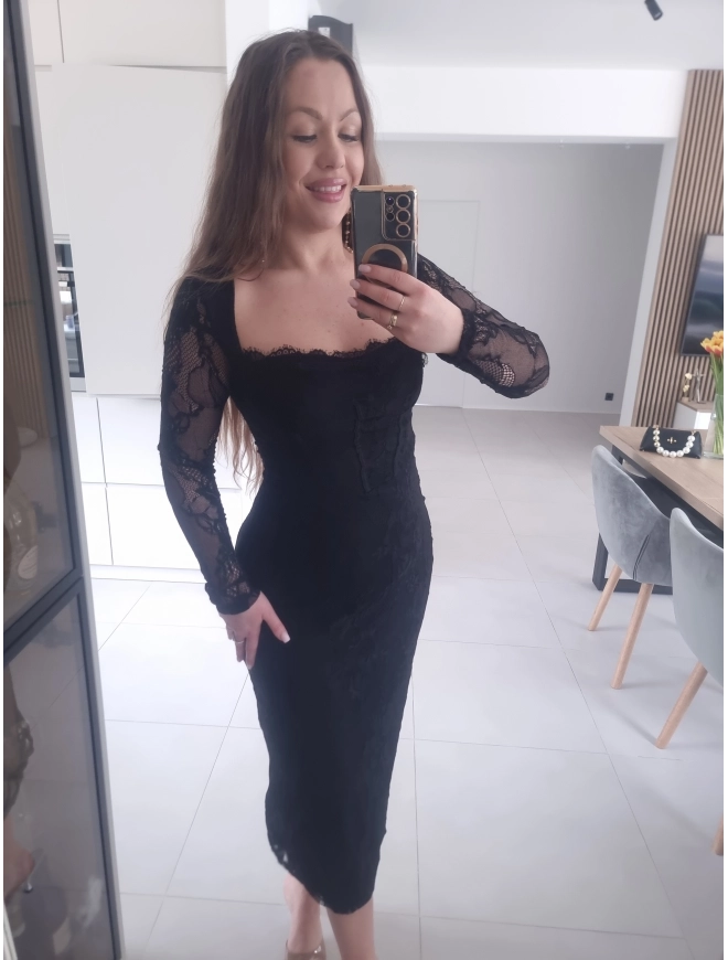 Sukienka koronkowa czarna midi M