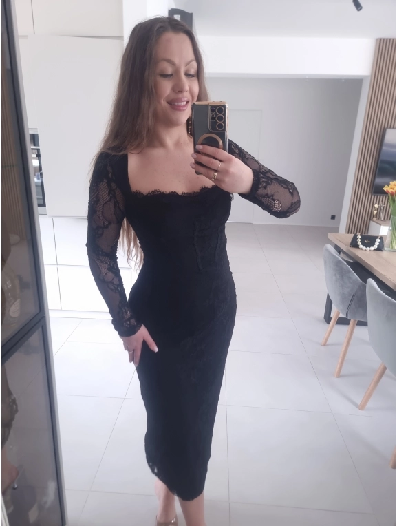 Sukienka koronkowa czarna midi M