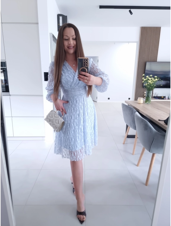 Sukienka koronkowa elegancka midi błękit M L XL