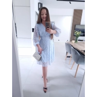 Sukienka koronkowa elegancka midi błękit M L XL