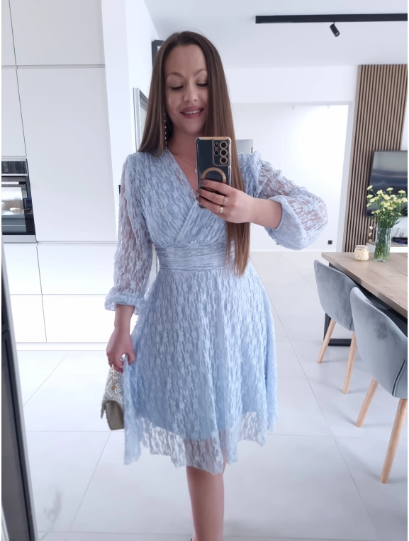 Sukienka koronkowa elegancka midi błękit M L XL