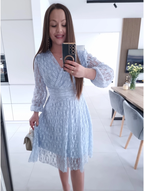 Sukienka koronkowa elegancka midi błękit M L XL