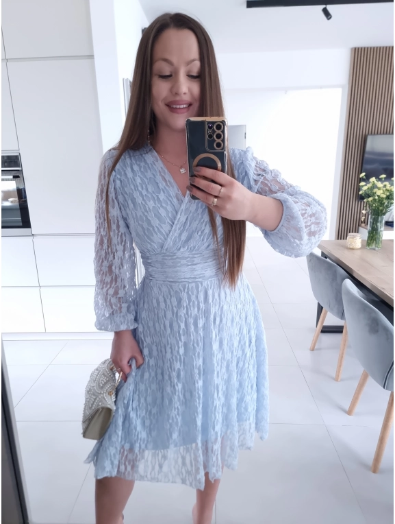 Sukienka koronkowa elegancka midi błękit M L XL