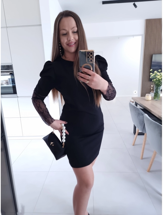 Sukienka IVONE koronka trapezowa S M L CZARNA