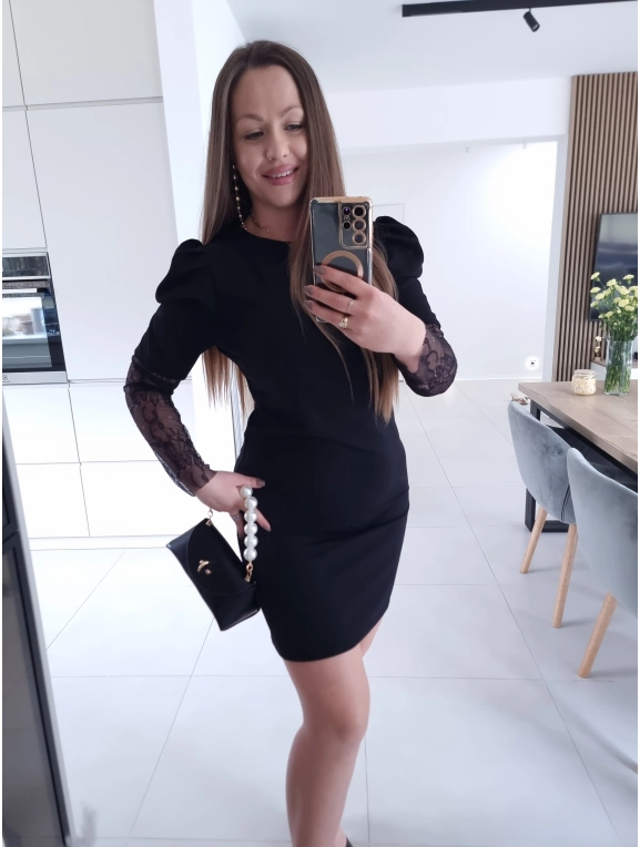 Sukienka IVONE koronka trapezowa S M L CZARNA