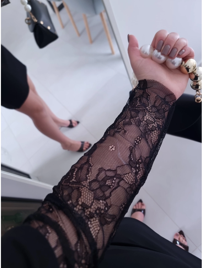 Sukienka IVONE koronka trapezowa S M L CZARNA