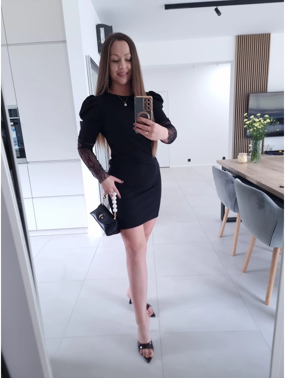 Sukienka IVONE koronka trapezowa S M L CZARNA