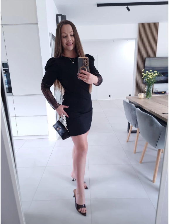 Sukienka IVONE koronka trapezowa S M L CZARNA