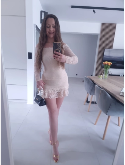 Sukienka FIORA beżowa koronka XS S M koktajlowa