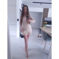 Sukienka FIORA beżowa koronka XS S M koktajlowa