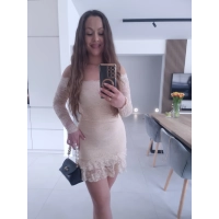 Sukienka FIORA beżowa koronka XS S M koktajlowa