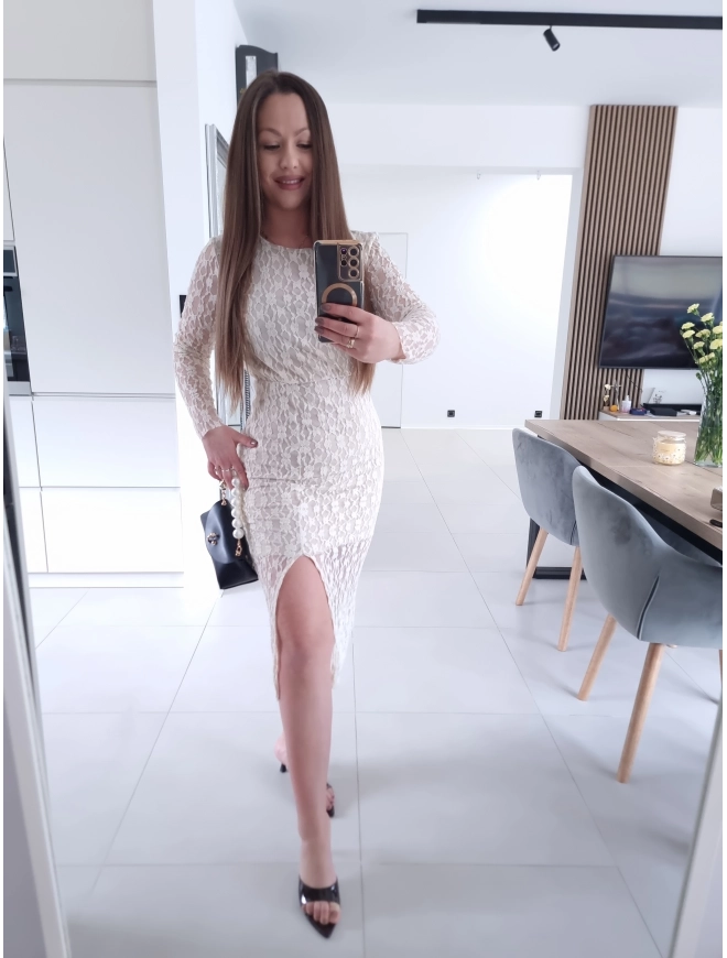 Sukienka ANASTAZJA midi koronka koktajlowa na komunie