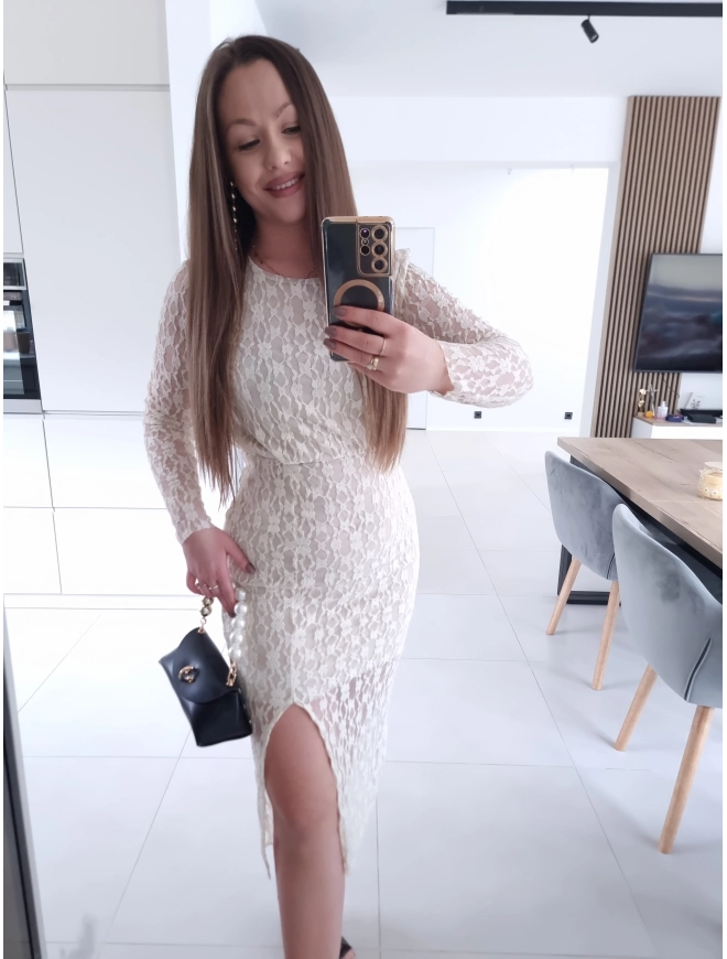 Sukienka ANASTAZJA midi koronka koktajlowa na komunie