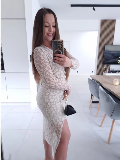 Sukienka ANASTAZJA midi koronka koktajlowa na komunie