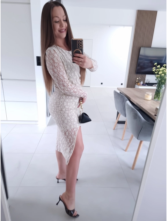 Sukienka ANASTAZJA midi koronka koktajlowa na komunie