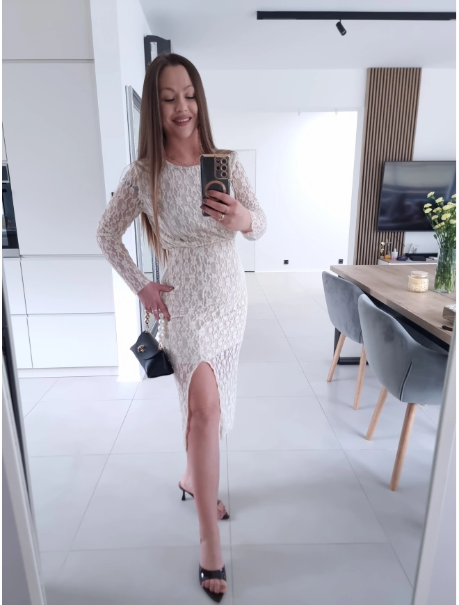 Sukienka ANASTAZJA midi koronka koktajlowa na komunie