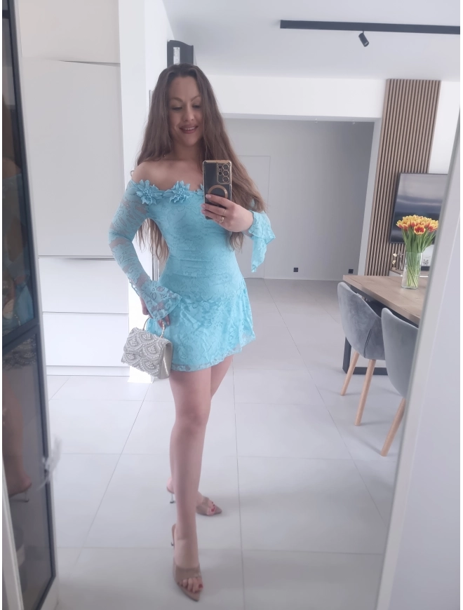 Sukienka ECLET koronkowa błękit koktajlowa