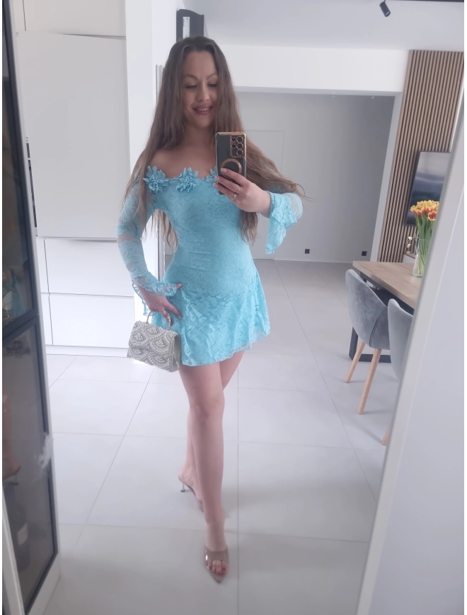 Sukienka ECLET koronkowa błękit koktajlowa
