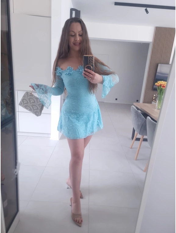 Sukienka ECLET koronkowa błękit koktajlowa