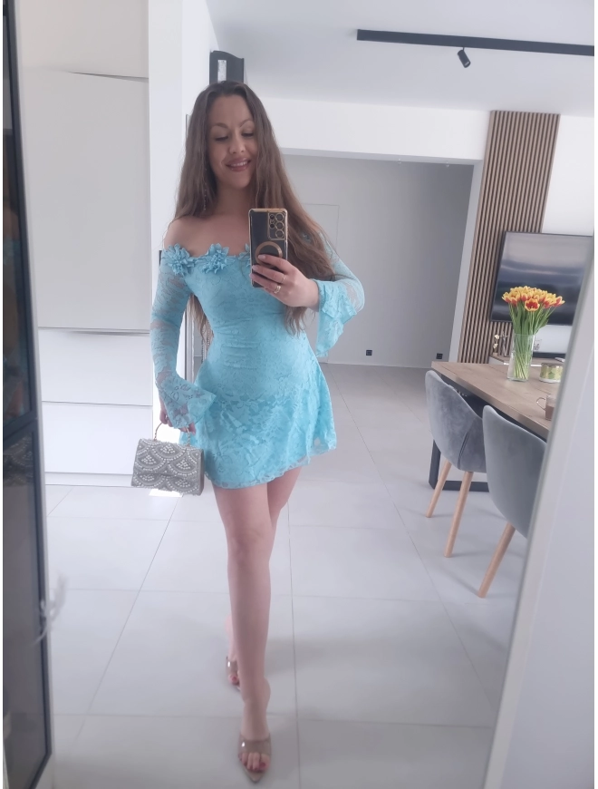 Sukienka ECLET koronkowa błękit koktajlowa