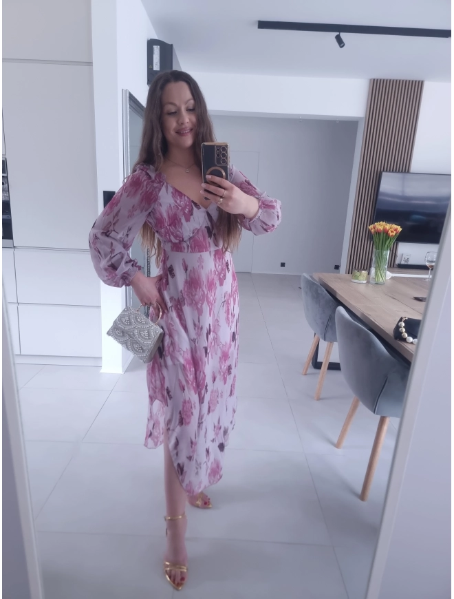 Sukienka OLIVIA MIDI  koktajlowa w kwiaty