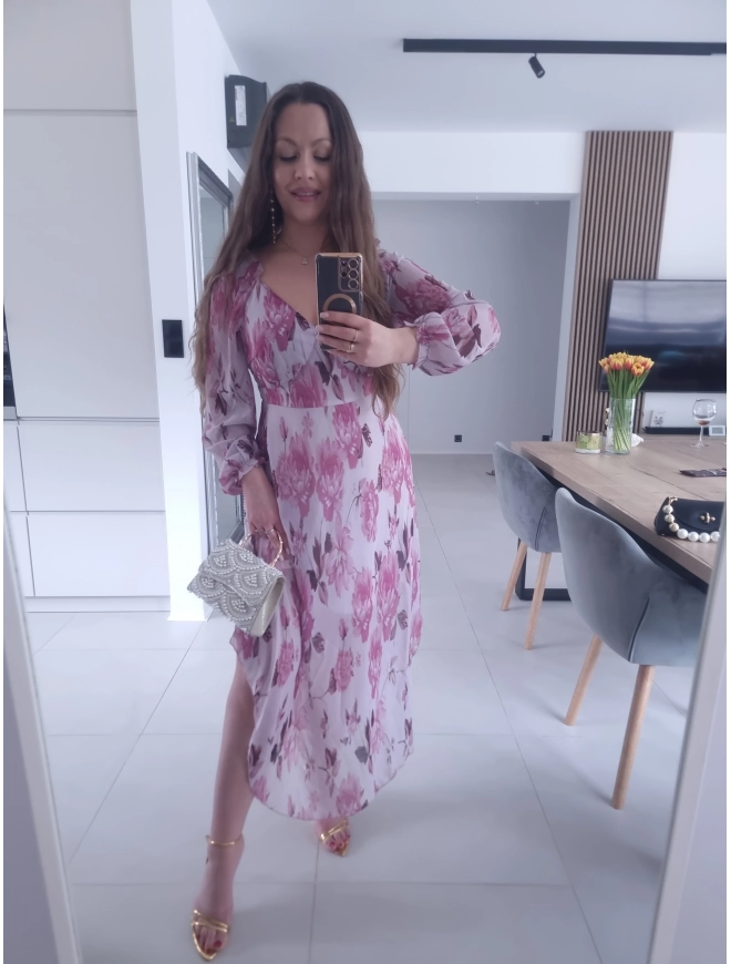 Sukienka OLIVIA MIDI  koktajlowa w kwiaty