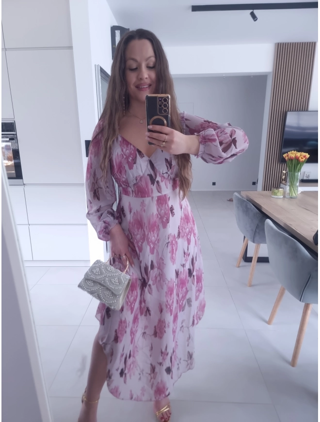 Sukienka OLIVIA MIDI  koktajlowa w kwiaty