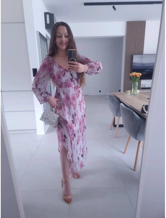 Sukienka OLIVIA MIDI  koktajlowa w kwiaty